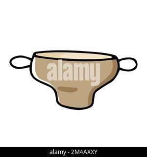 Doodle pot simple image. Beige color saucepan isolated on white background. Cozy kitchen utensils, cute kitchenware, dishes for soup, cooking, oven. V Stock Vector