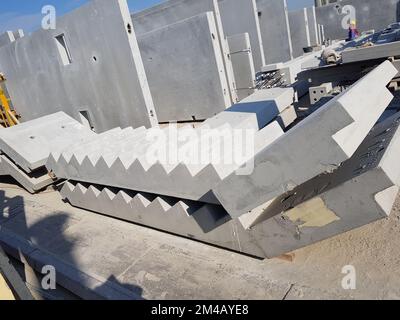 Precast Concrete Stair / Staircase stored in stockyard ready to be delivered Stock Photo