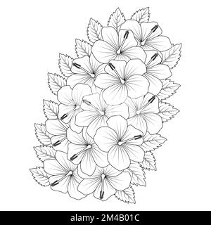 rose of sharon flower coloring page illustration with line art stroke of black and white hand drawn Stock Vector