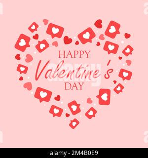 heart shaped design made of likes with happy valentine's day lettering Stock Vector