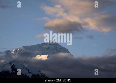 The North Face of Chomolungma or Everest from Rongbuk Monastery. Tibet Autonomous Region. China. Stock Photo