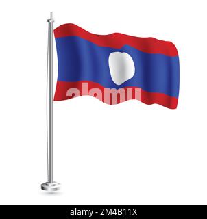 Laotian Flag. Isolated Realistic Wave Flag of Laos Country on Flagpole. Vector Illustration. Stock Vector