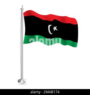 Libyan Flag. Isolated Realistic Wave Flag of Libya Country on Flagpole. Vector Illustration. Stock Vector