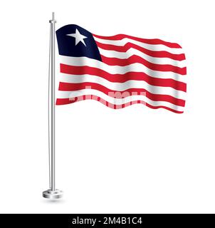 Liberian Flag. Isolated Realistic Wave Flag of Liberia Country on Flagpole. Vector Illustration. Stock Vector