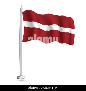 Latvian Flag. Isolated Realistic Wave Flag of Latvia Country on Flagpole. Vector Illustration. Stock Vector