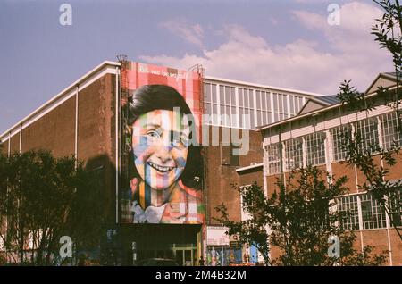 Street art of Anne Frank on Straat Museum, Amsterdam, The Netherlands Stock Photo