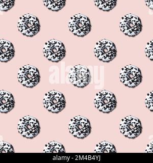 Chocolate donut seamless pattern on pastel background. Concept food. Top view. Stock Photo