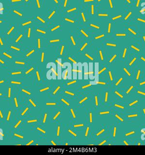 Abstract dash confetti pattern. Minimal seamless vector chaotic dashes pattern. Yellow gold on bottle green. Stock Vector