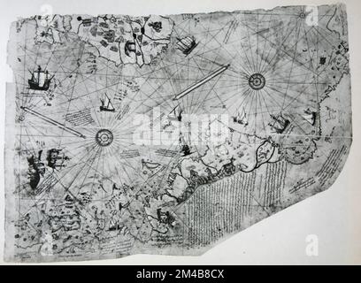 Nautical Chart by Turkish navigator and cartographer Piri Reis, 1513 Stock Photo