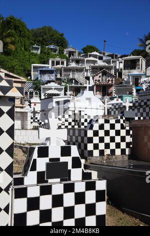 Guadeloupe black white tiled cemetery of Morne-a-l'Eau. Grande-Terre island. Stock Photo