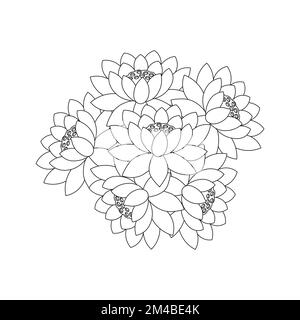 lotus flower coloring page of simplicity artistic drawn with blossom flower on isolated background Stock Vector