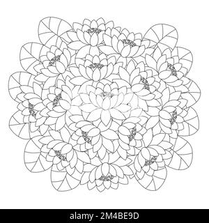 lotus flower coloring page of simplicity artistic drawn with blossom flower on isolated background Stock Vector