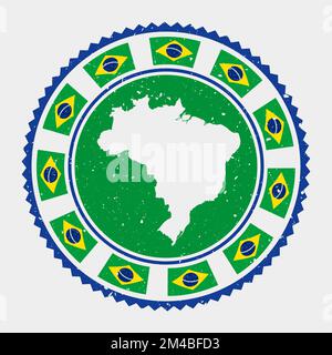 Brazil grunge stamp. Round logo with map and flag of Brazil. Country stamp. Vector illustration. Stock Vector