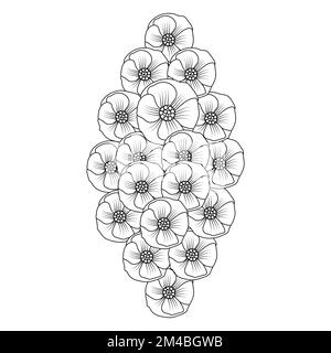 poppy flowers blossom coloring book page line art design of vector graphic design Stock Vector