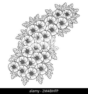 poppy flowers blossom coloring book page line art design of vector graphic design Stock Vector