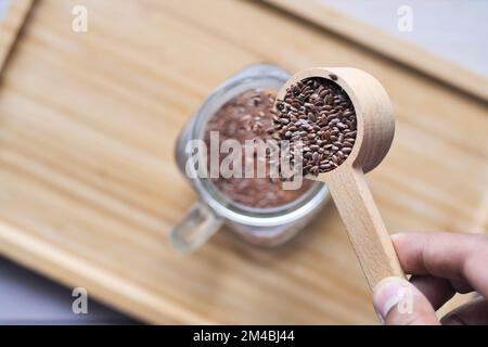 close up of chia seeds in a glass of water  Stock Photo