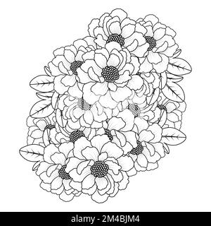 peony flower easy sketches pencil drawing of black and white line art design outline Stock Vector