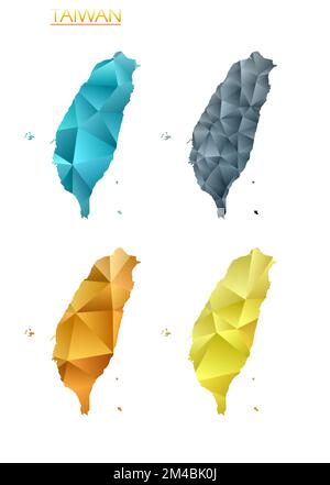 Set of vector polygonal maps of Taiwan. Bright gradient map of country in low poly style. Stock Vector