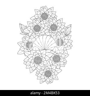 water lily flower coloring page of simplicity artistic drawn with blossom flower on isolated background Stock Vector