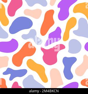 Abstract liquid shapes seamless pattern. Terrazzo colored background. Organic fluid pebbles dynamical futuristic shapes. Cover textile wrapping paper Stock Vector