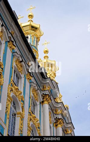Facade of The Catherine Palace. Located In The Town Of Tsarskoye Selo (Pushkin), St. Petersburg, Russia. 24th of June 2011 Stock Photo