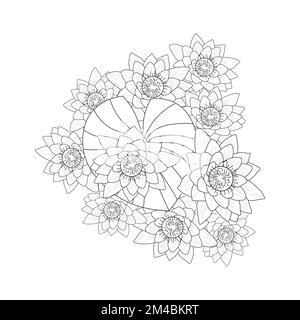 water lily flower coloring page of simplicity artistic drawn with blossom flower on isolated background Stock Vector