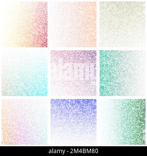 Set of geometric backgrounds. Abstract gradient patterns from medium-sized multicolored squares. Stock Vector