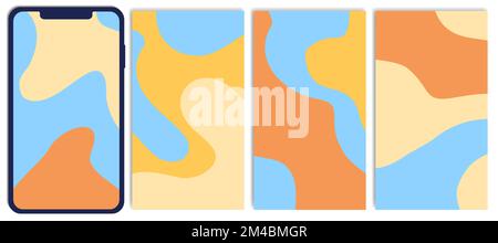 Abstract fluid wavy groovy vertical mobile phone wallpaper set. Modern simple minimalistic organic social media stories templates. Wall posters, broch Stock Vector