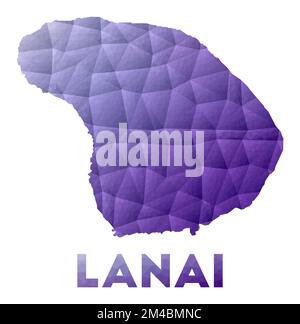 Map of Lanai. Low poly illustration of the island. Purple geometric design. Polygonal vector illustration. Stock Vector