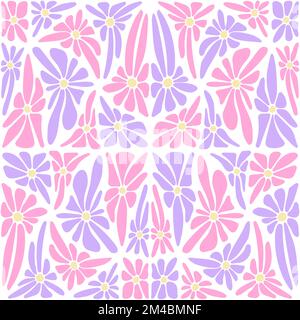 y2k retro kaleidoscopic distorted daisies seamless pattern. Groovy trippy psychedelic geometric polygonal daisy flower. Hippie aesthetic fractal hand Stock Vector