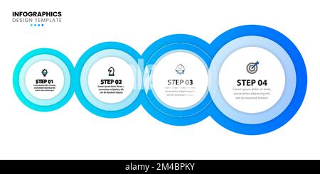 Infographic template with icons and 4 options or steps. Circles. Can be used for workflow layout, diagram, banner, webdesign. Vector illustration Stock Vector