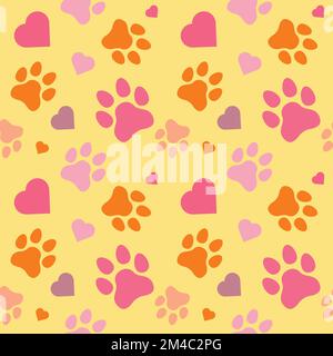 Paw seamless pattern vector doodle abstract dog and cat animal footprint background for fabric, texture and wallpaper illustration Stock Vector