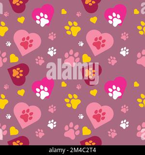 Paw seamless pattern vector doodle abstract dog and cat animal footprint background for fabric, texture and wallpaper illustration Stock Vector