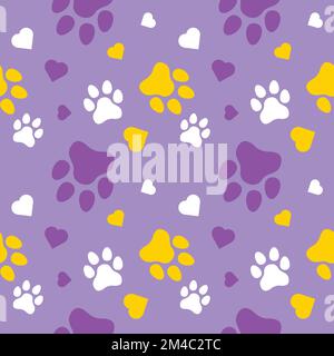 Paw seamless pattern vector doodle abstract dog and cat animal footprint background for fabric, texture and wallpaper illustration Stock Vector