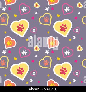 Paw seamless pattern vector doodle abstract dog and cat animal footprint background for fabric, texture and wallpaper illustration Stock Vector