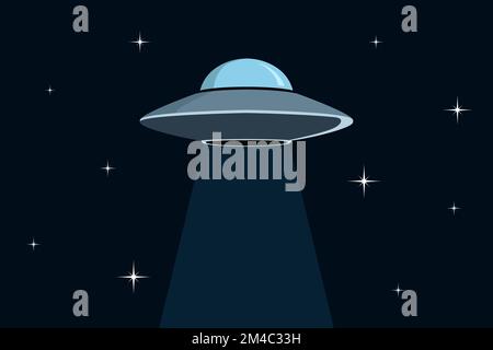 Flying saucer in space. Vector illustration. Stock Vector