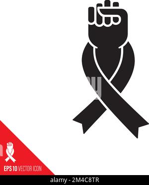 Fist with ribbon vector icon. Cancer and other health issues awareness symbol. Stock Vector