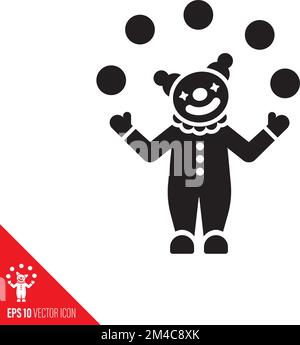 Juggling Clown vector glyph icon. Circus, fun, skill and April Fools Day symbol. Stock Vector