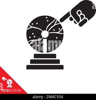 Hand touching a plasma ball vector glyph icon. Symbol of science and technology. Stock Vector