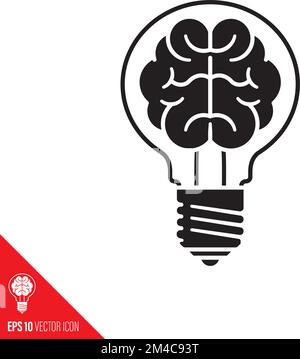 Innovation concept vector glyph icon. Brain in lightbulb. Creativity symbol. Stock Vector