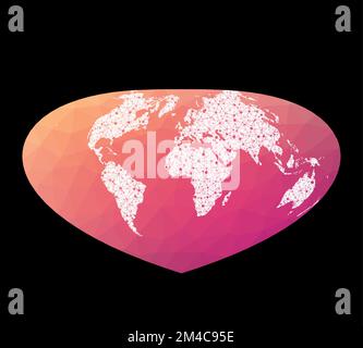 World network map. Bottomley projection. Wired globe in Bottomley projection on geometric low poly background. Cool vector illustration. Stock Vector