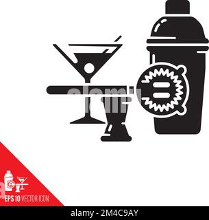 Cocktail shaking equipment vector outline icon. Drinks and bartenders tools symbol Stock Vector