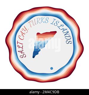 Salt Cay, Turks Islands badge. Map of the island with beautiful geometric waves and vibrant red blue frame. Vivid round Salt Cay, Turks Islands logo. Stock Vector