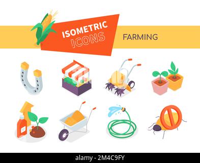 Farming and village life - modern colorful isometric icons set Stock Vector