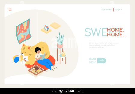 Sweet home - line design style isometric web banner Stock Vector