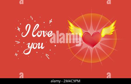 I Love You lettering with shiny winged heart Stock Vector