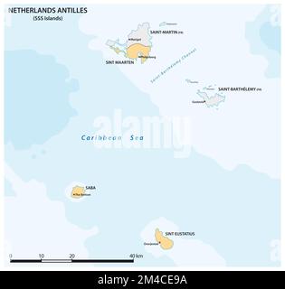 Vector map of the three SSS islands, Netherlands Antilles Stock Photo