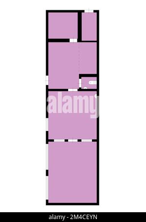 Drawing floorplan. 2d floor plan. Black&white floor plan. House with interior, floor plan, blueprints and colored walls on a white background. Stock Photo