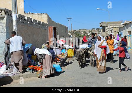 Street life at a rural village in the remote highlands of Eritrea Stock Photo