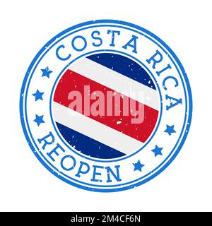 Costa Rica Reopening Stamp. Round badge of country with flag of Costa Rica. Reopening after lock-down sign. Vector illustration. Stock Vector